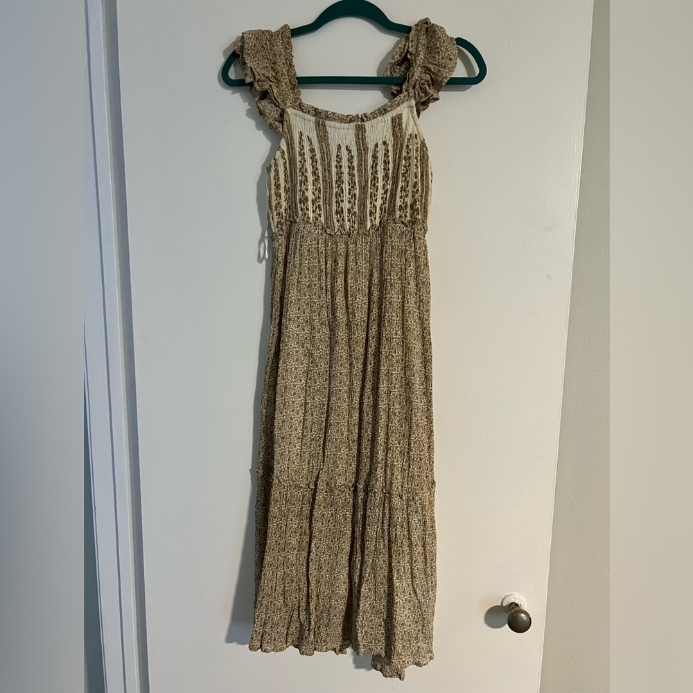 Beige and White Midi Dress
